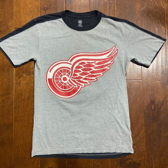 NHL Detroit Red Wings Hockey 2-Tone Grey Black Red T-Shirt Mens Size Medium - Picture 3 of 7